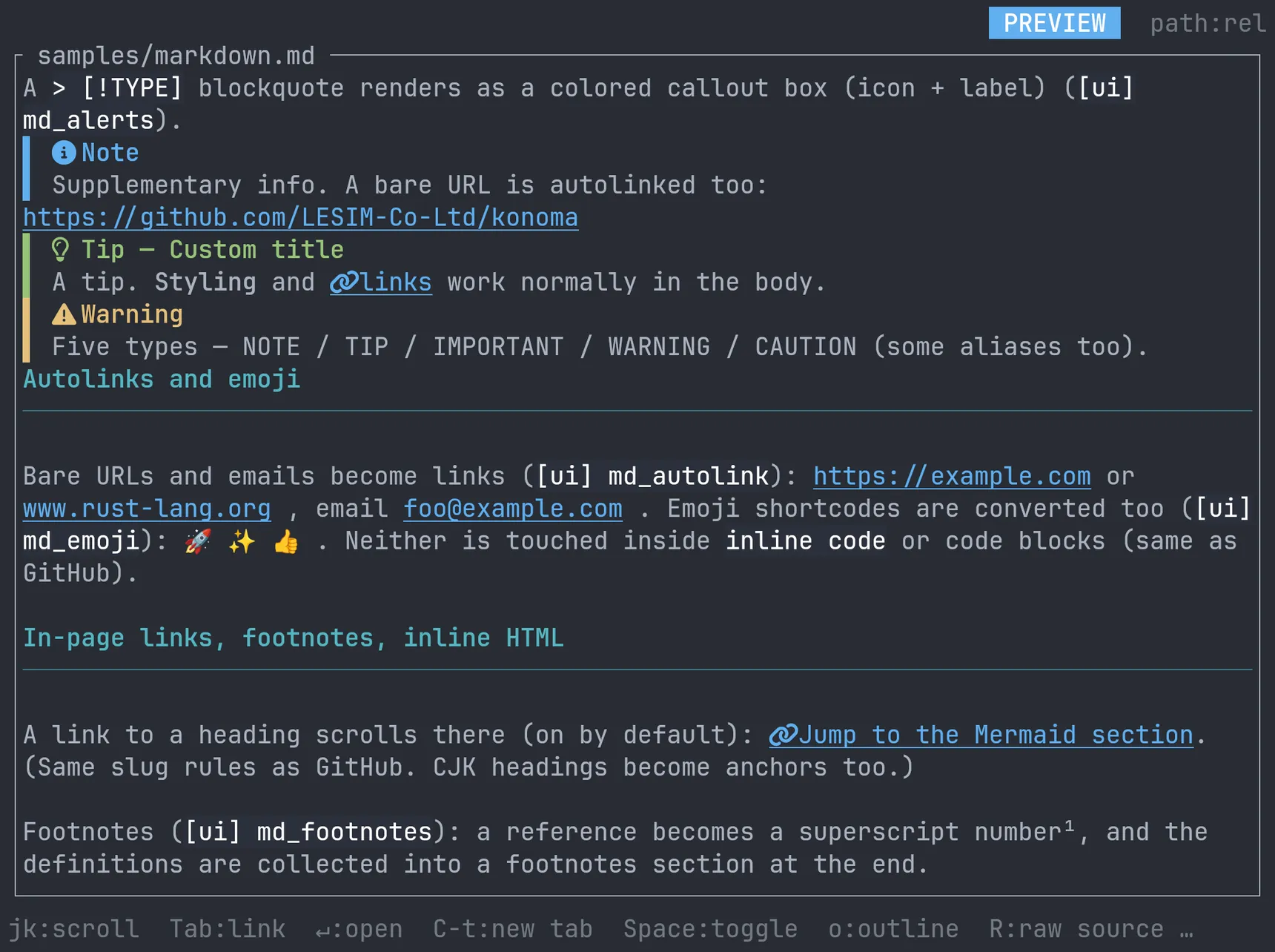 Markdown プレビューの GitHub 形式アラート・自動リンク・絵文字・脚注