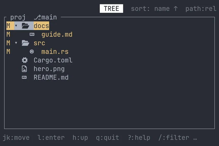 git ステータス色付きのツリービュー